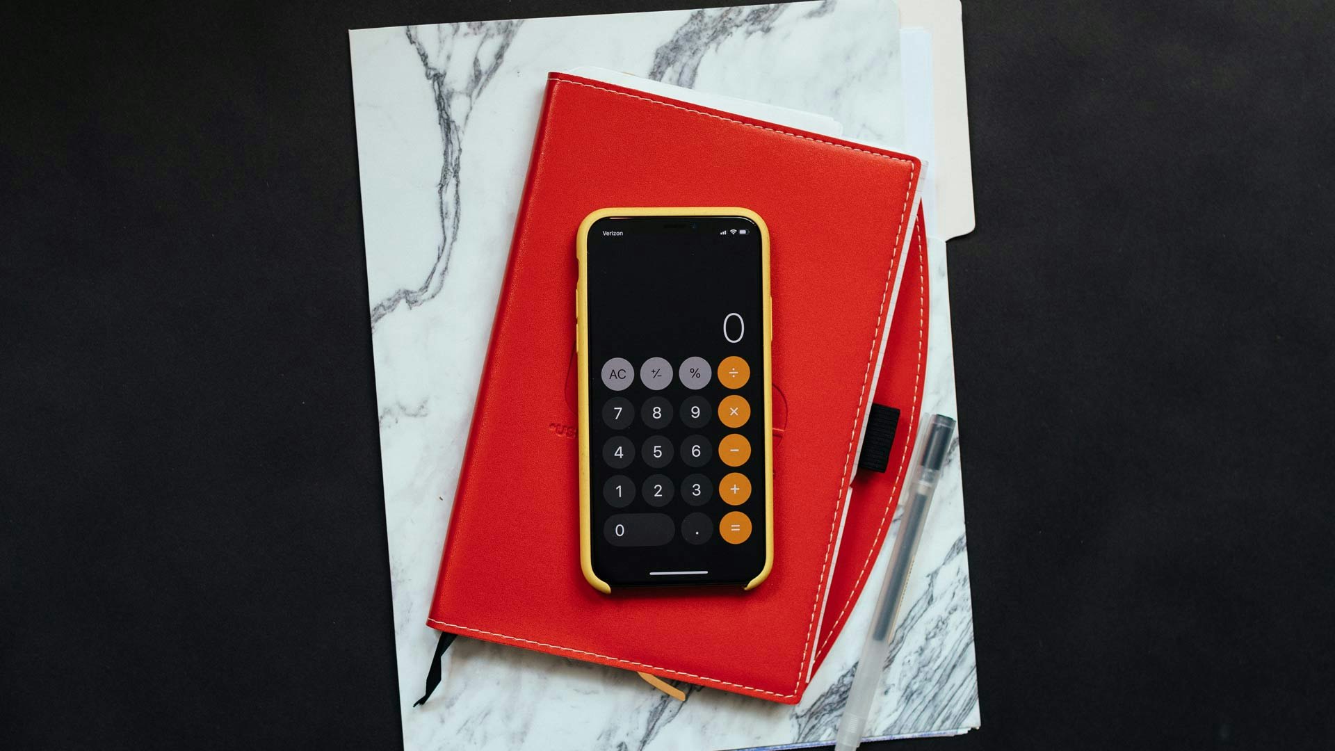 Calculator on Phone on Table